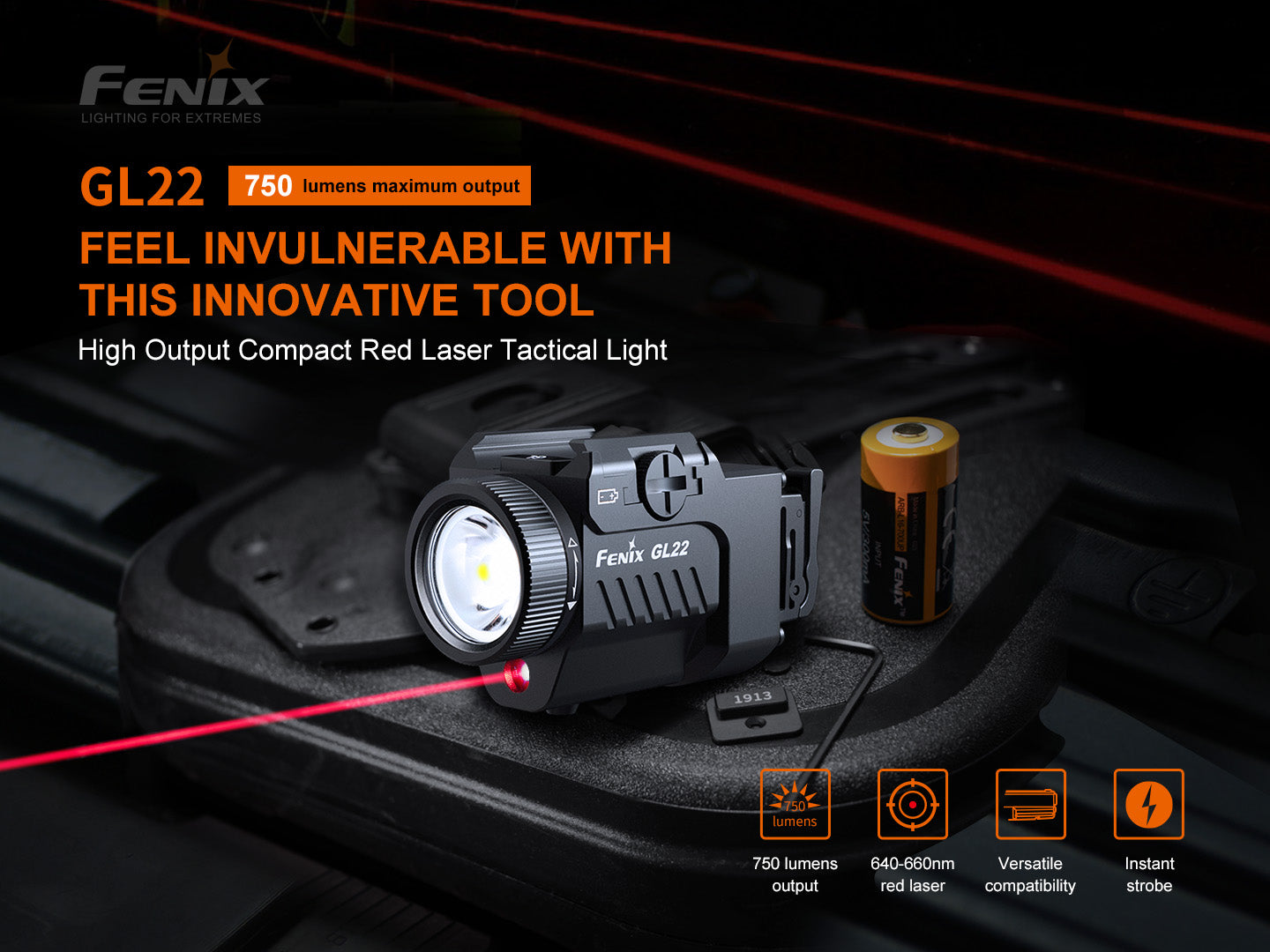 Fenix Tactical pistol flashlight with red laser – GL22