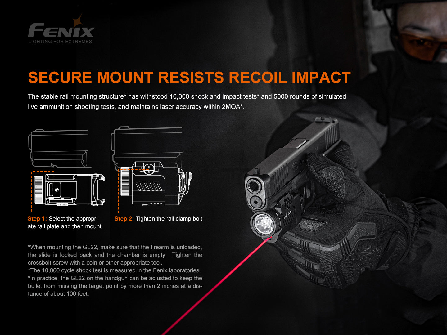 Fenix Tactical pistol flashlight with red laser – GL22