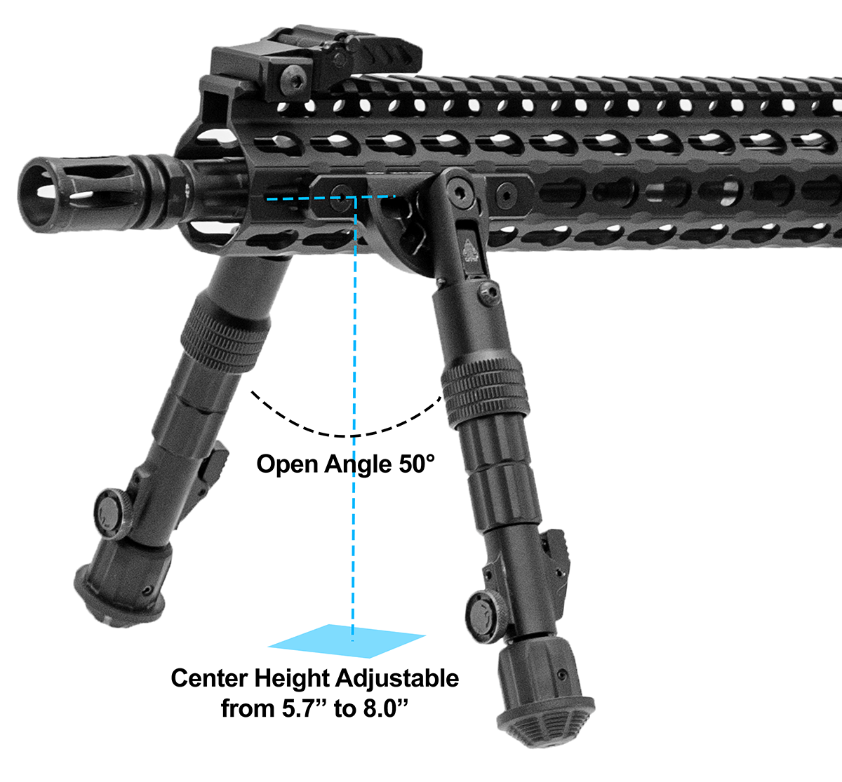 UTG RECON FLEX KEYMOD BIPOD, MATTE BLACK, 5.7''-8'' CENTER HEIGHT