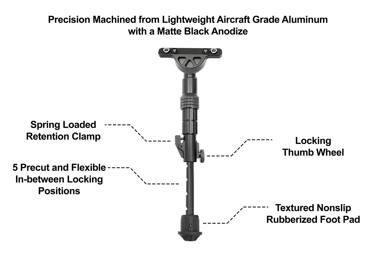 UTG RECON FLEX KEYMOD BIPOD, MATTE BLACK, 5.7''-8'' CENTER HEIGHT