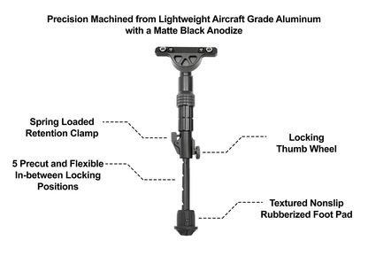 UTG RECON FLEX KEYMOD BIPOD, MATTE BLACK, 5.7''-8'' CENTER HEIGHT