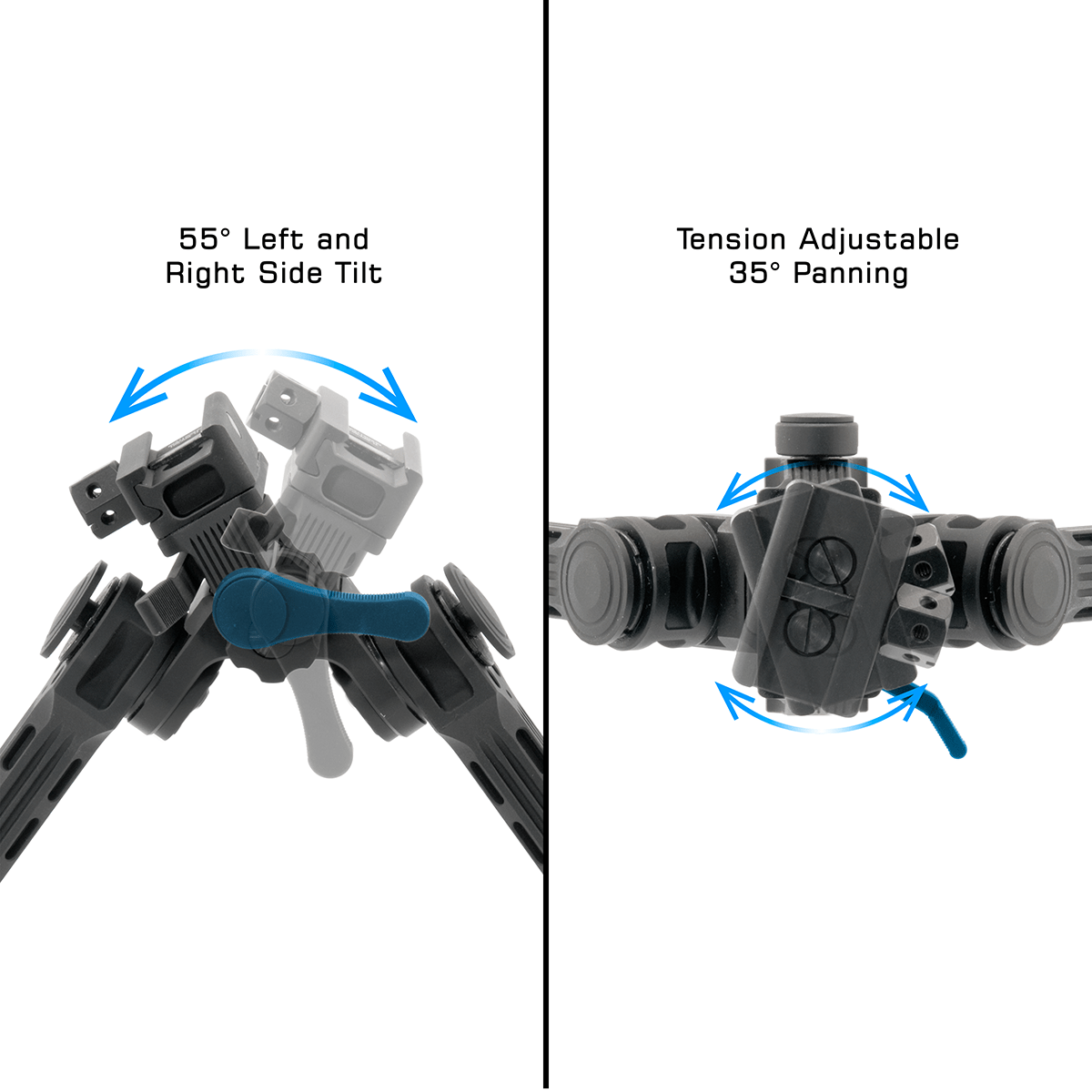 UTG BIG BORE FULL STABILITY BIPOD, 9"-14" CENTER HEIGHT