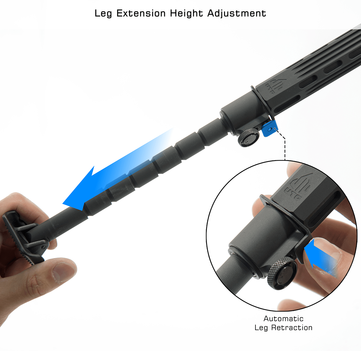 UTG BIG BORE FULL STABILITY BIPOD, 9"-14" CENTER HEIGHT